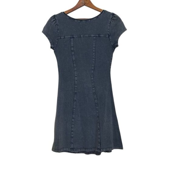 BDG Urban Outfitters Acid Wash Short Sleeve Snap Henley Dress Blue Size Small - Picture 8 of 8